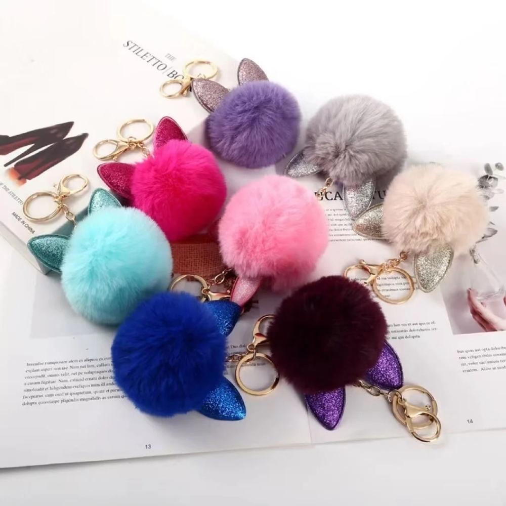 🐰🐰Glitter Bunny Ear's Pom Pom Bag Charm Keychain NWT🐰🐰